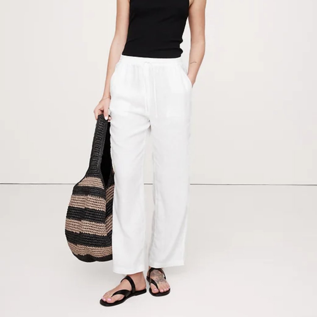 Banana Republic Linen Pull-On Ankle Pant White Size Xl